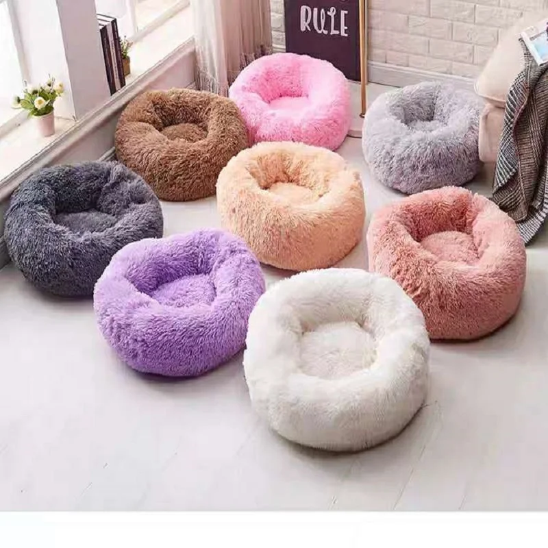 Round Dog Cat Bed Long Plush Kennel Puppy Super Soft For Small Medium Large Dogs Cat Beds Mats Cushion Sleeping Lounger Pet Bed