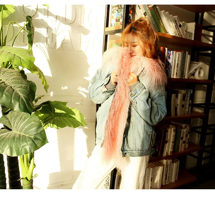 WHITNEY WANG Parkas Зимняя мода уличная натуральная монгольская овечья шерсть джинсовая Парка женская теплая зимняя джинсовая куртка Пальто Верхняя одежда