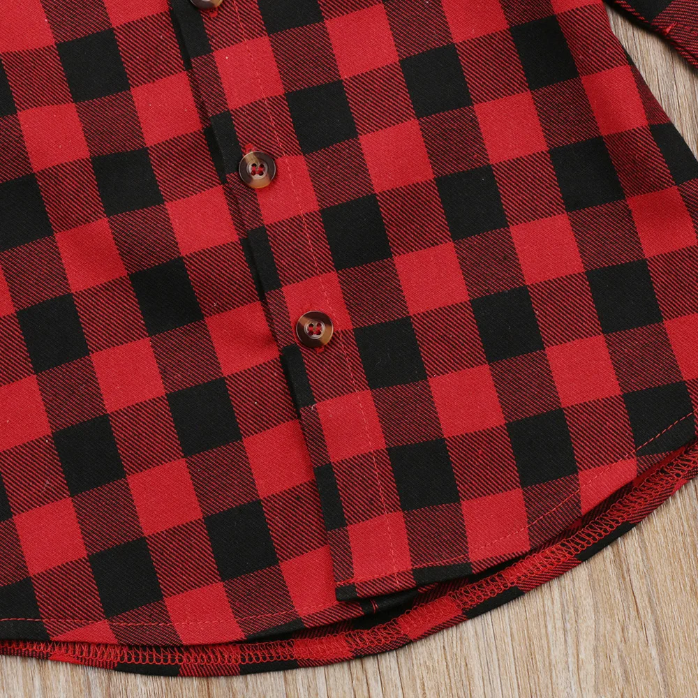 Pudcoco US Stock Toddler Kids Baby Boy Girl Plaid Letter Turn Down Collar Long Sleeve Cotton Tops Shirt Clothes