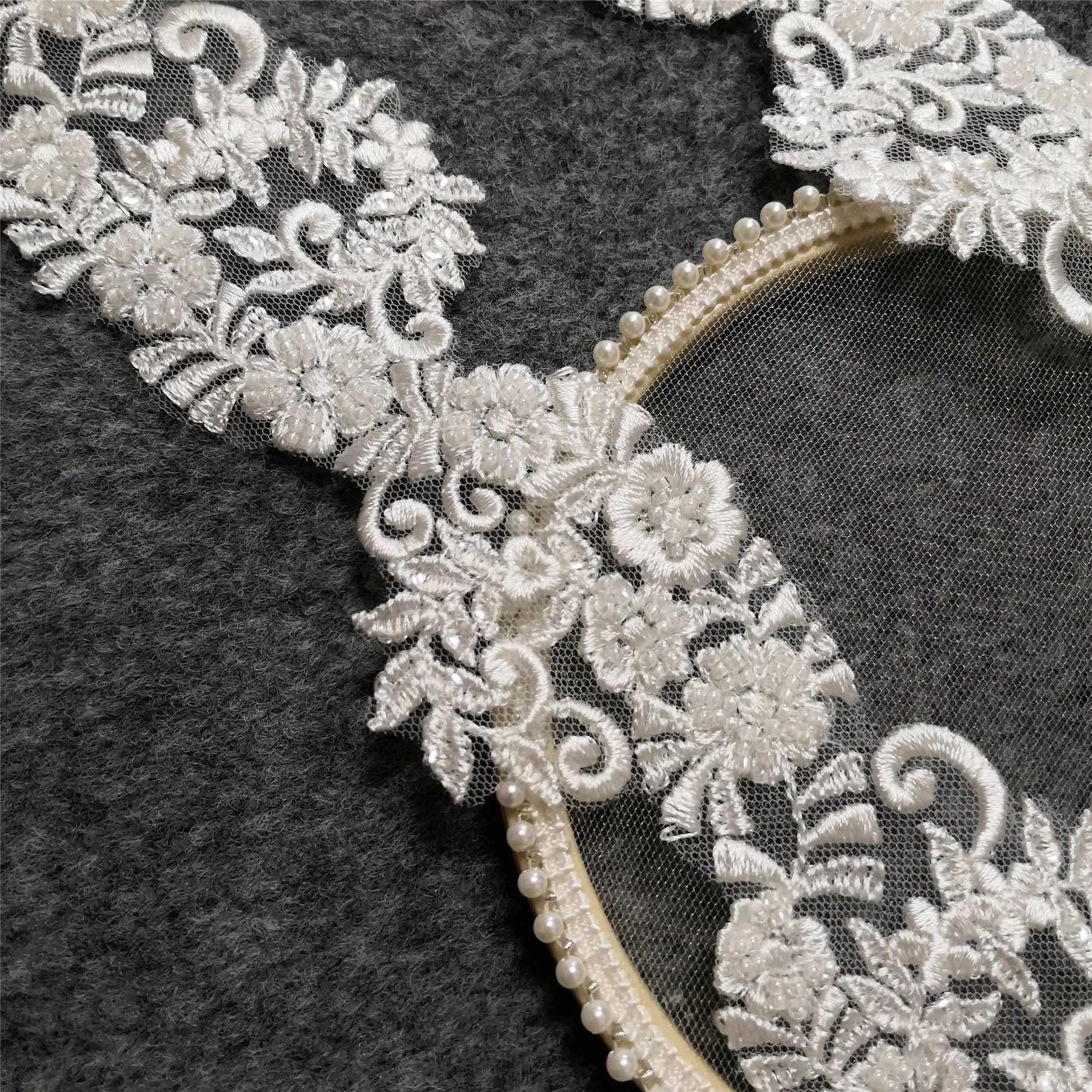 

New Handmade White Wedding Beaded Car Bone Lace Clothing Accessories 2Yard/pack