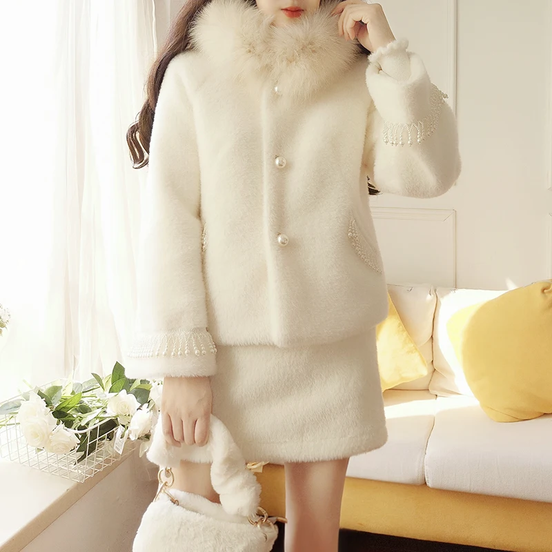 YUZACDWX Moda Mujer, новинка, зимний комплект из двух предметов, осенний комплект с высокой имитацией норки, комплект из 2 предметов, Женский комплект с юбкой высокого качества