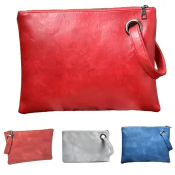 

Fashion Women Solid Color Faux Leather Wristlet Zipper Large Envelope Bag кошелек женский