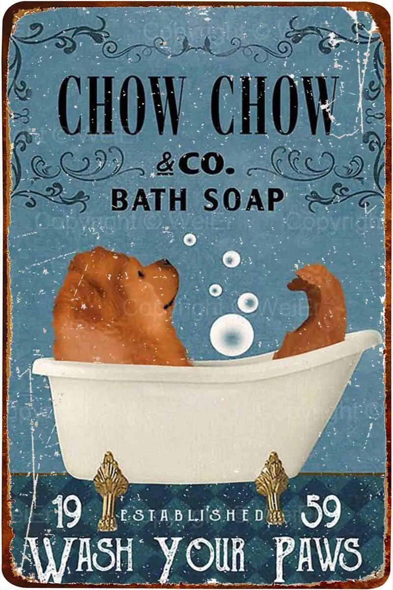 Chow Chow Bath Soap Metal Poster Art Tin Sign Vintage Iron Painting Decorazione Creativa Della Parete Per Il Bagno Dell'Ufficio