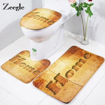 

Zeegle 3Pcs Bath Toilet Mat Absorbent Bathroom Rug Anti-Slip Toilet Seat Cover Bath Mat Floor Carpet Bathroom Decoration