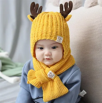 

Baby Winter Hat And Scarf Kids Cotton Lnner Layer Ribbed Kintted Warm Hat Set Child 2019 Girls Boys Ear Protection Cap Scarves