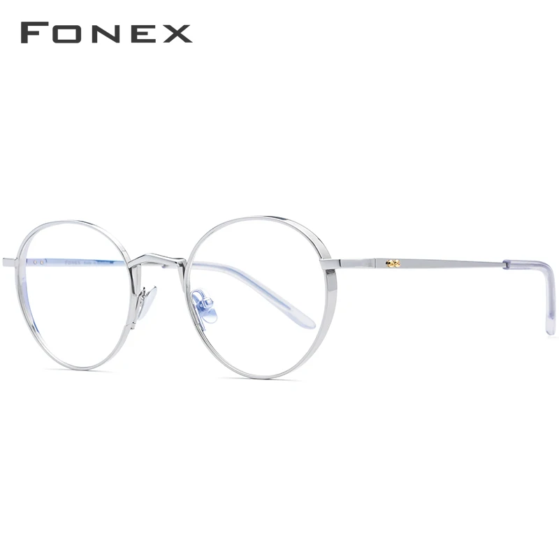 FONEX, чистый титановый рецепт, очки для мужчин, ультралегкие, Ретро стиль, круглые, близорукость, оптические оправы для очков, женские винтажные очки 879 - Цвет оправы: Серебристый