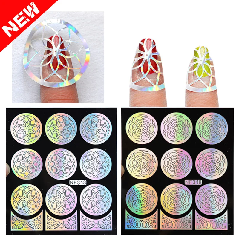 

1Pcs Sliver Nails Stickers Flower Nail Foils Decal Hollow Nail Art 3D Stickers Shilak Nail Foils Decal Geometry Nail Designs