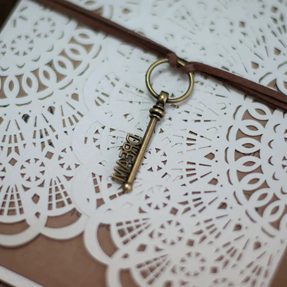  50pcs Exquisite Party Events Elegant Laser Cut Wedding Invitations & Greeting Cards with Key decora - 4000341854320