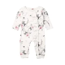 Barboteuse en coton à manches longues et à volants pour petite fille, vêtements pour enfant, tenue décontractée, collection printemps automne, livraison directe 