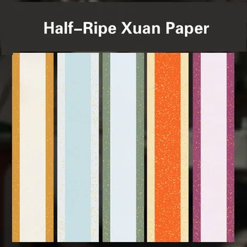 

Chinese Calligraphy Paper Batik Half-Ripe Rice Paper with Spot Pattern Calligraphy Brush Writing Paper 10 Sheets 23*138cm