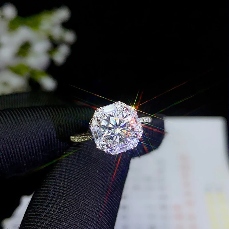 

BOEYCJR 925 серебро 1ct F цветной Муассанит VVS помолвка свадебное кольцо с бриллиантом для женщин