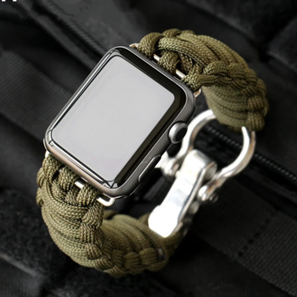 Нейлоновый Паракорд 550 ремешок для Apple watch 44 мм 40 iWatch 42 38 Военные правила ручной