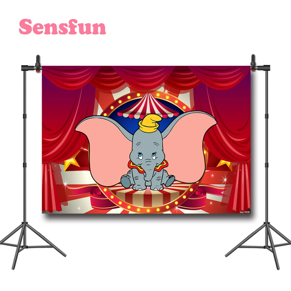 Sensfun Red Curtain Dumbo Party Photography Backdrop Circus Carnival Children Birthday Photo Studio Background Vinyl Polyester