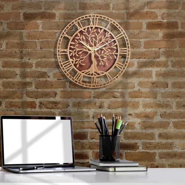 Élet Fa Falióra Lézerrel Vágott Művészeti Parasztház Wall Watch Family Tree Home Dekor Háziasszonyos Csendes Seprő Óra - Image 6