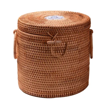 

Rattan Woven Cylindrical Tea Cake Storage Box Canister Lid Container Tea Ceremony Tool