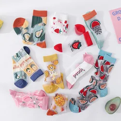 Ladies Sock Fashion Transparent Short Glass Silk Female Stocking Socks Women Summer Cartoon Sock 2021 Kawaii Avocado Peach Print
