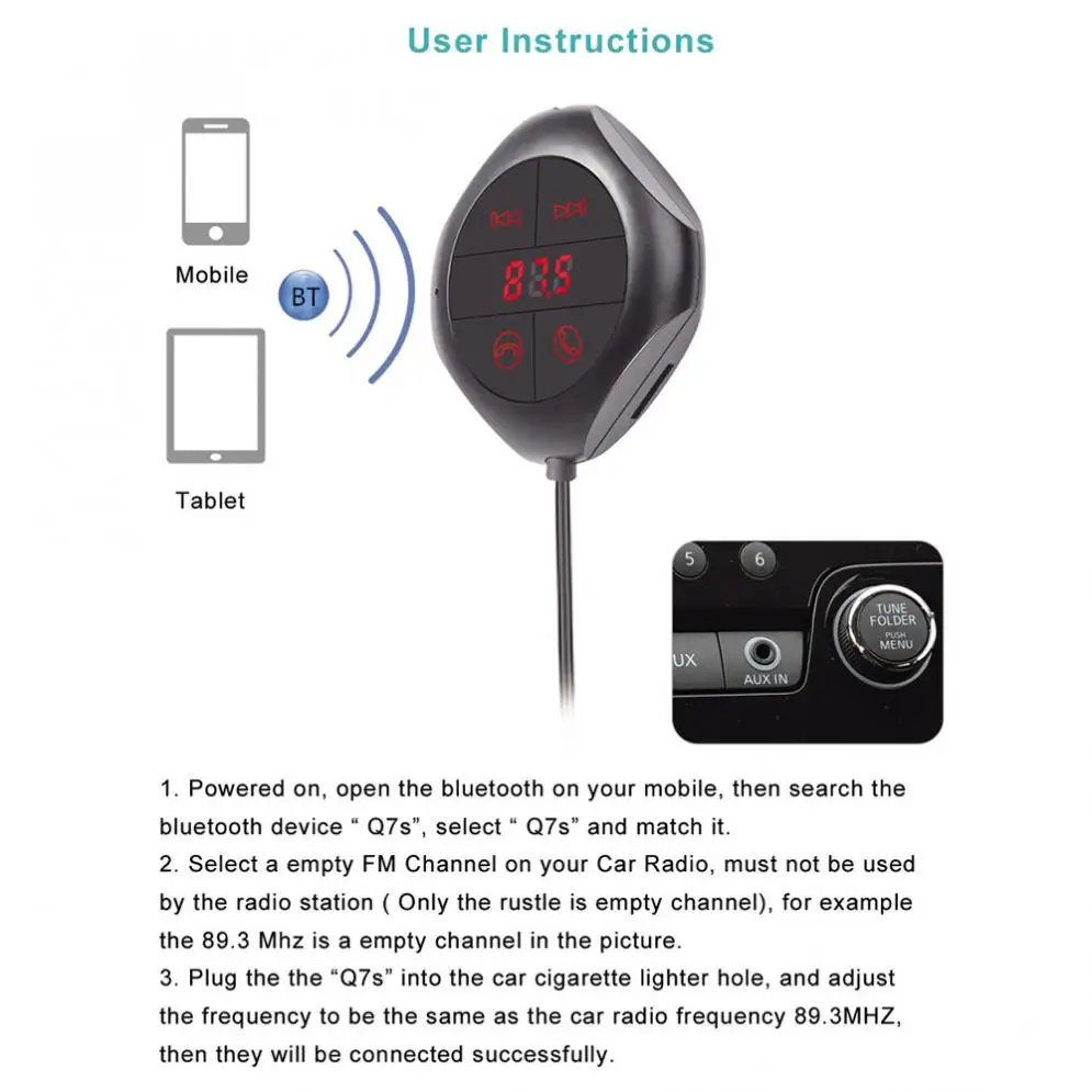 Q7S Bluetooth Hands-free fm-передатчик автомобильный комплект MP3-плеер беспроводной модулятор двойной USB порт Расширение MP3 USB SD MMC+ 3,5 мм AUX