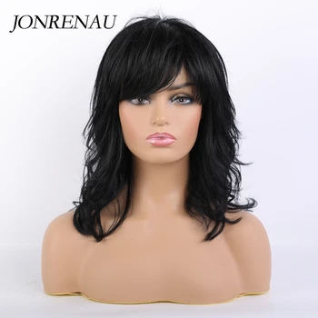

JONRENAU 24 Inches Long Curly Wave Mixed Brown and Blonde Hair Synthetic Wigs Blend 50% Human Hair Wigs with Side Bangs