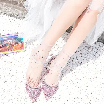 

Fashion Dot Tulle Socks Women Transparent Thin Long Socks Female Lace Dress Sock Girls Sexy Sock Breathable High Quality