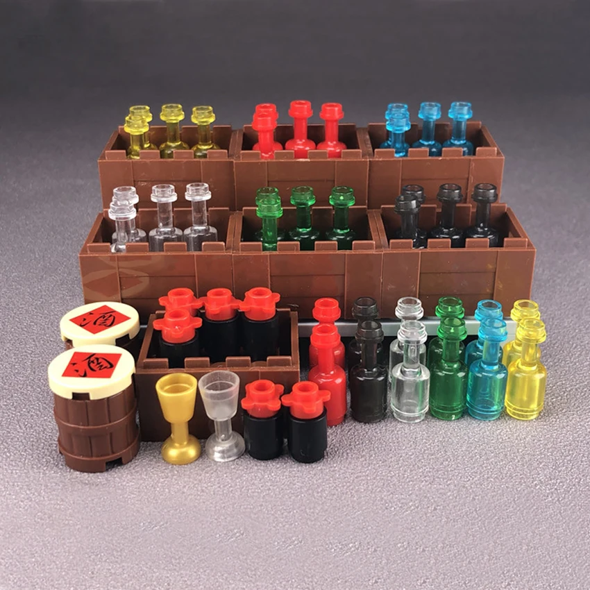 Legoings City Bar KTV Scene Building Block Wine Bottle Wine Glass Clay Pot Cart Long Table MOC Accessories Brick Kids DIY Toys (2)