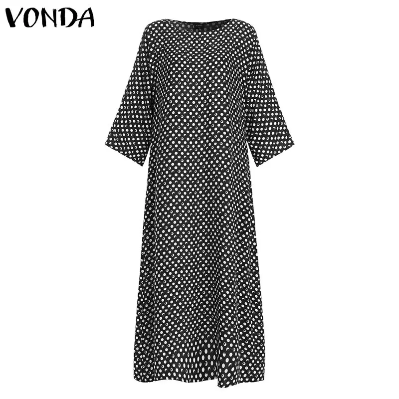 VONDA, сексуальное длинное платье с расклешенными рукавами, женское Повседневное платье с круглым вырезом и принтом в горошек, длинное платье в богемном стиле для беременных, Vestidos Femme Robe 5XL