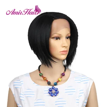 

Amir Bob Hairstyle Synthetic Lace Front Wigs Short Straight Ombre Black Brown Color wig for Women Fake hair Cospaly Middle part