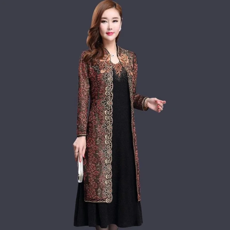 

Spring Fall Vintage Chinese Woman Clothes Womens Long Sleeve Red Embroidery Rhinestone Dress , 4xl Cheongsam Dress Set for Women