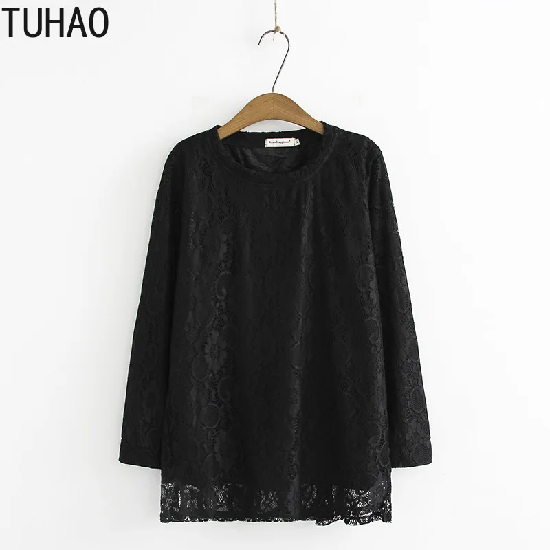 TUHAO Высокое качество размера плюс 4XL 3XL Женская Длинная Элегантная свободная Кружевная блуза осень зима флисовая плотная женская блузка LZ28