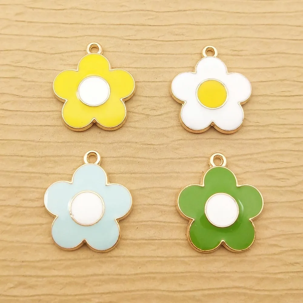 Flower Charms Jewelry Making Enamel Keychain Necklace Charms 10pcs