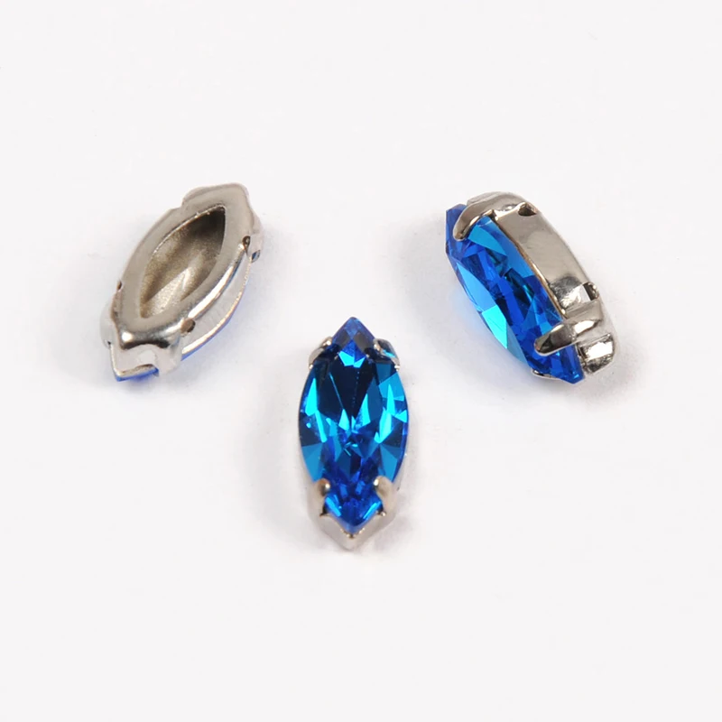 YANRUO 4200 All Sizes Capri Blue Navette DIY Stones And Crystals Glass Strass Point Back Horse Eyes Rhinestones For Dress