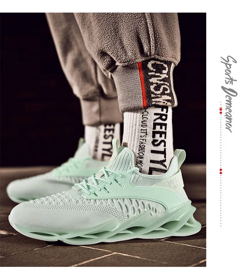 Large Size MEN'S Shoes Fly Woven Breathable Athletic Shoes Korean-style Versatile Low Top Casual Running Shoes