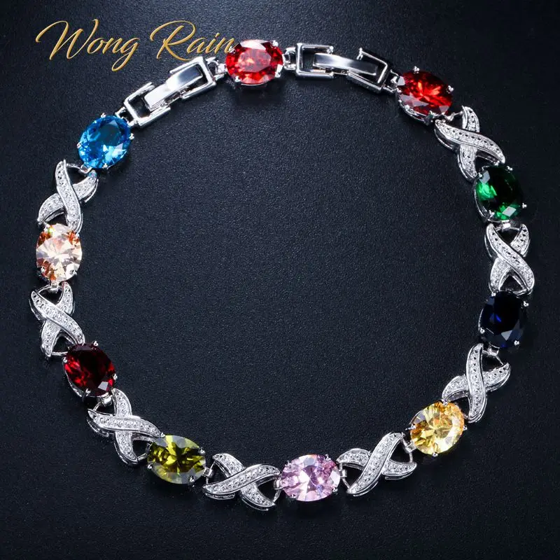 Ceny Wong deszcz czeski 925 Sterling Silver utworzono Moissanite Morganite Ruby bangla wysadzana kamieniami uroku bransoletki Fine Jewelry hurtownie