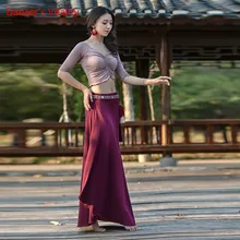 Размера плюс женская Одежда для танцев девушки танец живота костюм длинная юбка v-образным вырезом Топ эластичный набор блесток Топ и юбка