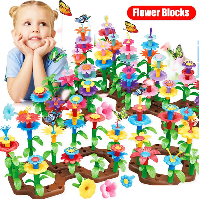 148pcs/set DIY Educational Flower Arrangement Toys Creative Colorful Interconnecting Blocks Building Garden Game for Girls 1