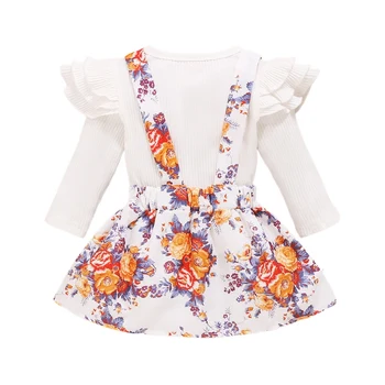 

Baby Girl Tops Clothing Newborn Kids Baby Girls Outfits Clothes Top+Flower Print Suspender Skirt Suit