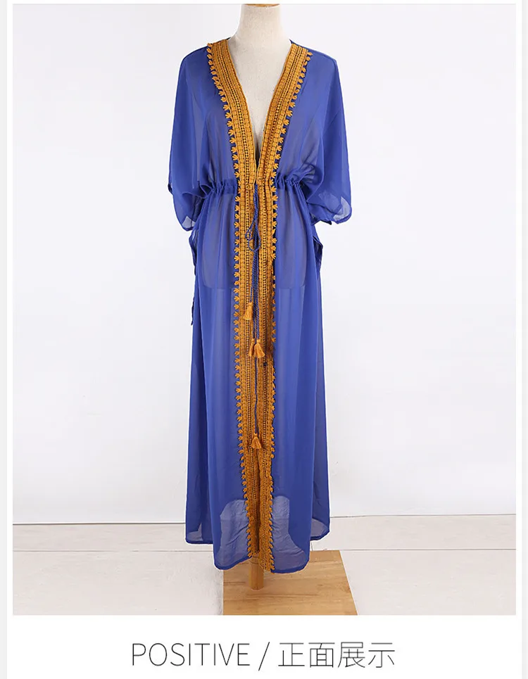 Синее шифоновое длинное пляжное платье, накидка, женское платье, Robe De Plage Vestidos, Плайя, бикини, накидка, парео, пляжная одежда