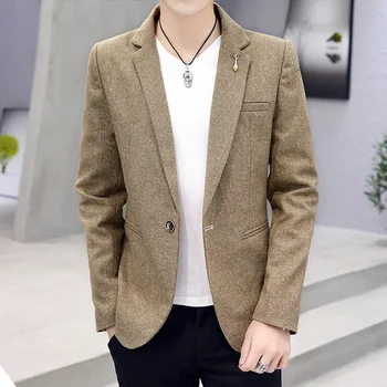 

Fall 2019 new men's suit fashion youth pure color leisure suit