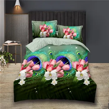 

WS249 Hot 3D Comforter Bedding Sets King Queen Peacock Flower Rose Quilt Cover Bedsheet Pillowcase Beddings and Bed Sets Home