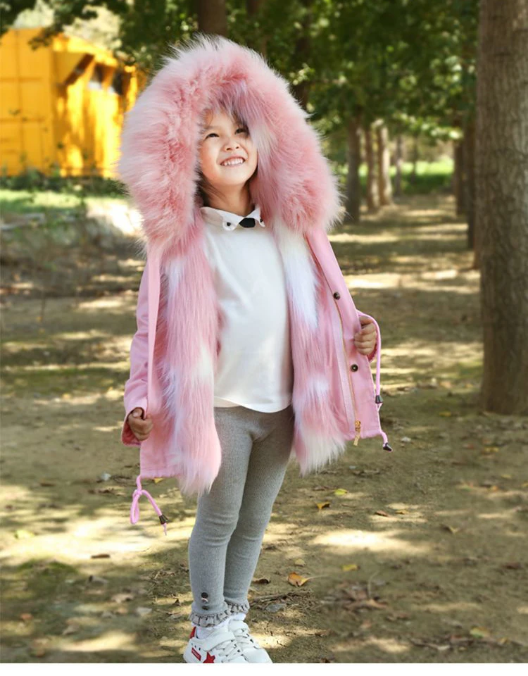 Пальто с лисьим мехом для малышей теплые пальто с капюшоном для девочек длинные толстые куртки для мальчиков зимняя детская ветровка детская верхняя одежда, парка