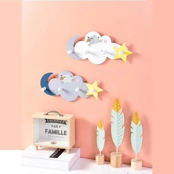 

Wall Mounted Key Clothes Holder Creative Star Moon Cloud Shape Nail Free 4 Hooks Moisture Proof Multi Functional Hooks Hanger