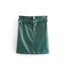 Женская юбка из искусственной кожи с цветочным принтом, мода, для девушек, прочный пояс, металлические пуговицы, карманы, Империя, для женщин, крутая, highstreet, юбки