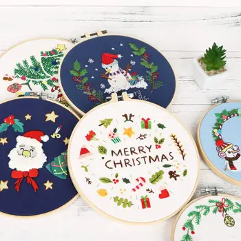 

2021 DIY Christmas Patterns Embroidery Kit for Beginners Cross Stitch Embroidery Hoop Embroidery Color Floss Kit for gift