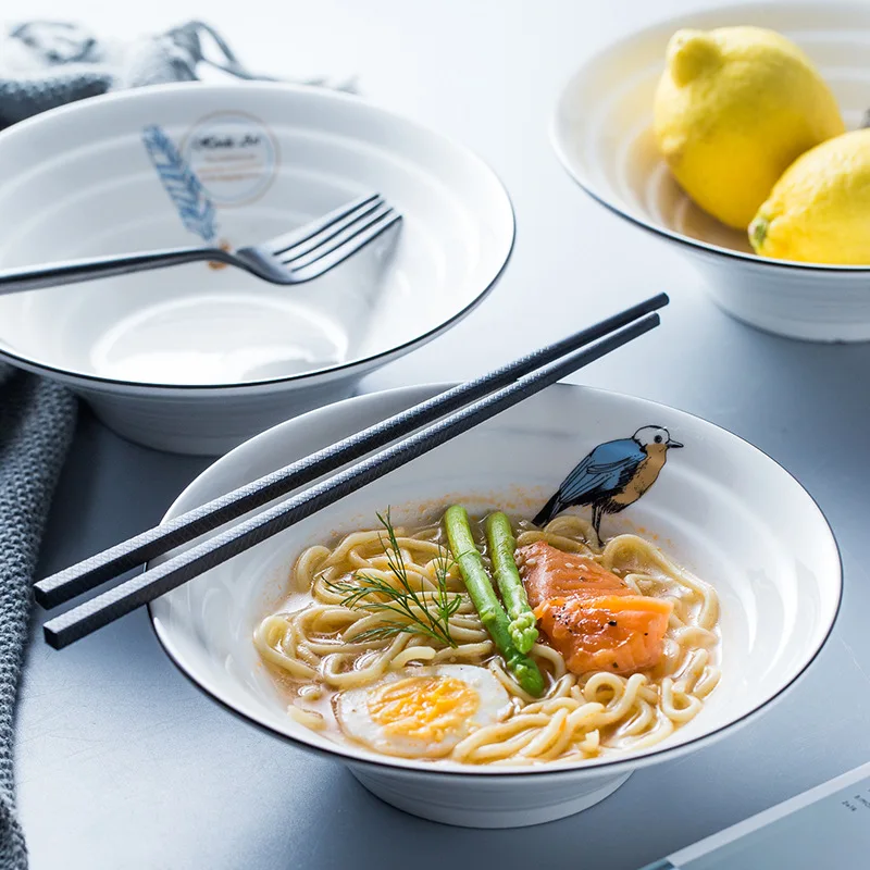Japanese Style Ceramic Diamond Bowl Creative Trumpet Bamboo Hat Large Soup Bowl Fruit Salad Bowl Simple Style Instant Noodle Bow