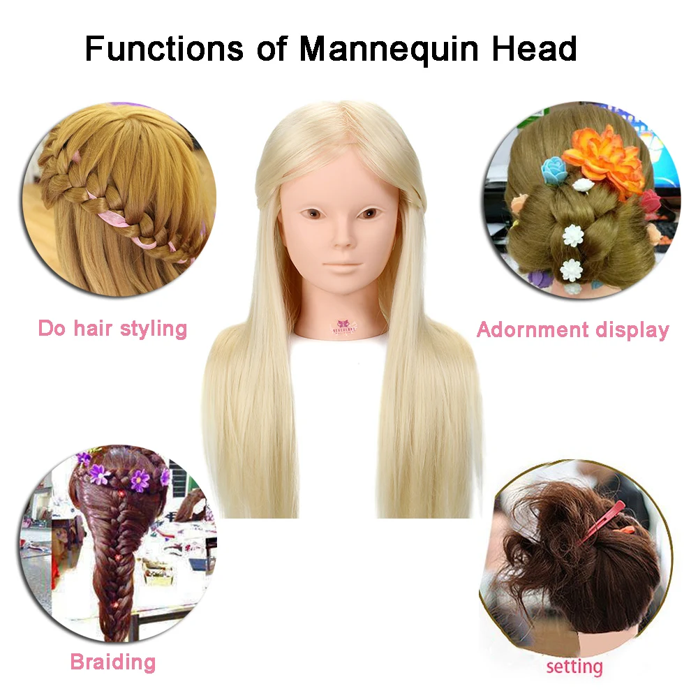 26'' White Real Hair Makeup Mannequin Head For Hairdressers 50% Blonde Human Hair Hairdressing Dolls Head Wig Dummy Head+ Stand