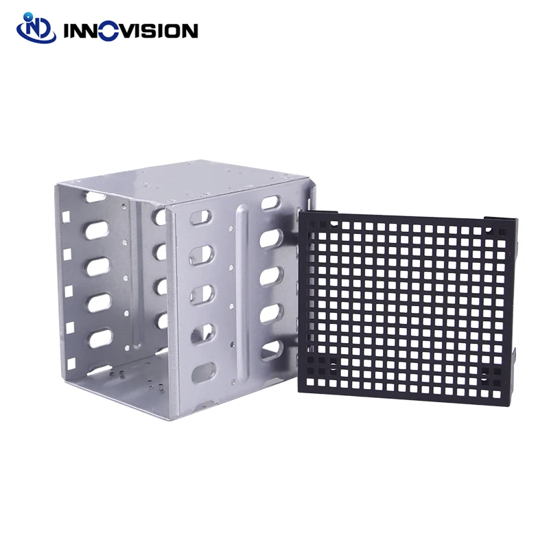 New HDD Hard Driver Tray Rack with Fan Space Hard Drive Cage Adapter Rack Bracket Stainless Steel Cage 5.25" to 5x 3.5"