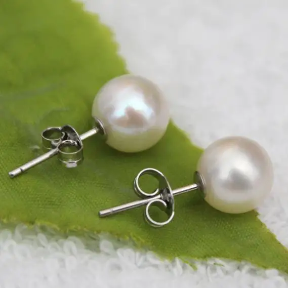

New Arrival Favorite Pearl Jewelry Genuine Cultured Freshwater 9MM White Pearl Stud Silver Earrings Wedding Birthday Lady Gift