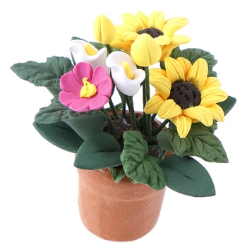 

1pcs 1:12 Doll House Miniature Flowers Fairy Garden Ornament Mini Potted Plant Flowers Pot DollHouse Decor Bonsai Model