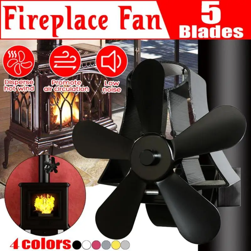 

5 Blades Fireplace Fan Aluminum Heat Powered Burner Stove Fan Low Noise Thermal Fan Home Heat Sink Ventilation Device