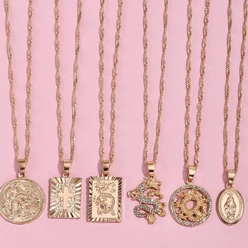 

ALYXUY 6pcs/set 2020 New Fashion Rhinestones Dragon Pendant Necklaces for Women Gold Color Chain Necklace Girls Jewelry Gift