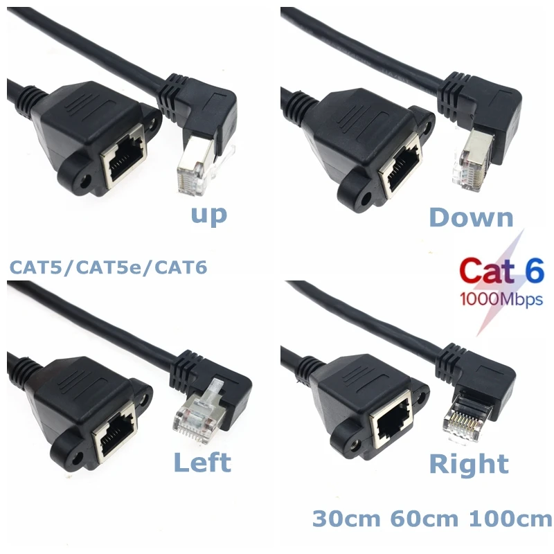 90 Degree RJ45 Male to Female Panel Extension Cable for Ethernet LAN Gigabit Network - CAT5 CAT6 with Screw Hole Description Image.This Product Can Be Found With The Tag Names Computer Cables Connecting, Computer Peripherals, Panel, PC Hardware Cables Adapters